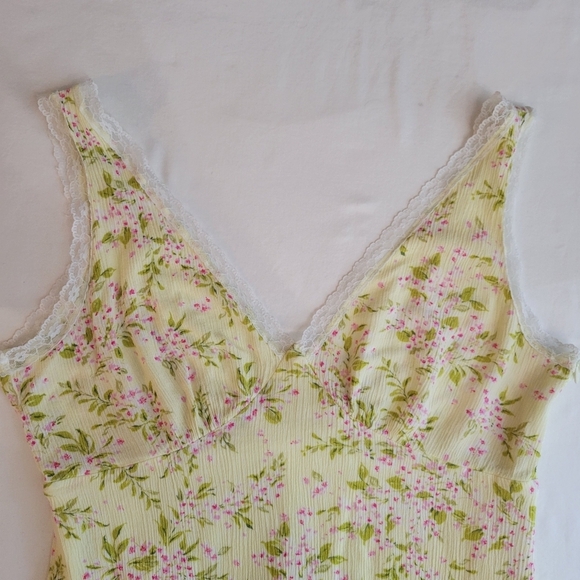 Urban Social Floral Midi Dress Sz M Yellow Babydoll Y2K Cottagecore Fairy Lace - Picture 4 of 9